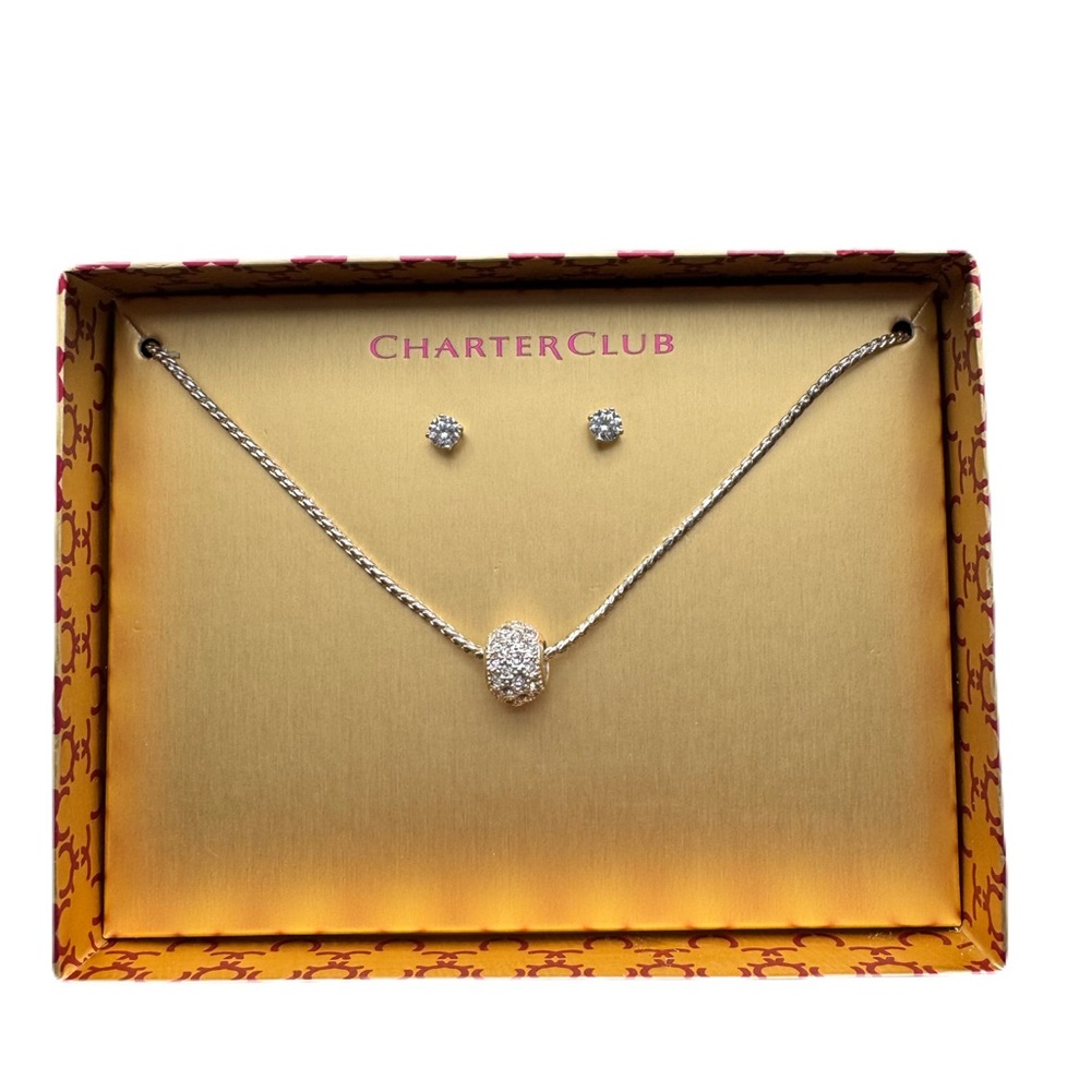 Charter Club Silver Pave Ball Necklace and Earring Set